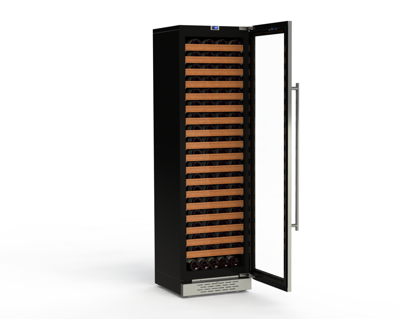 Cavavin, Majestika 151 BOTTLES, GLASS DOOR WITH STAINLESS STEEL FRAME AND BLACK METAL SIDES