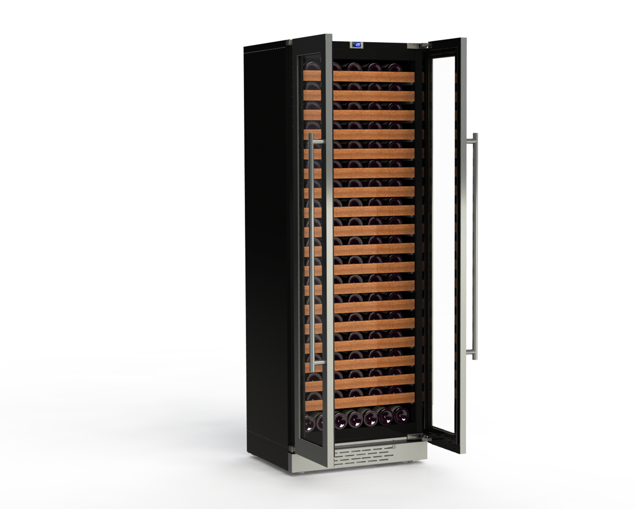 Cavavin, Majestika 209 BOTTLES, GLASS DOOR WITH STAINLESS STEEL FRAME AND BLACK METAL SIDES