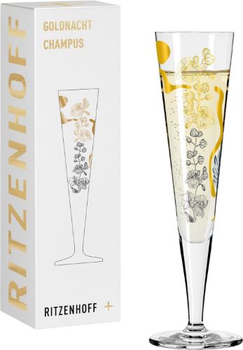 Picture of Ritzenhoff 1071038 Champagne glass 200 ml - Serie Goldnacht Nr. 38 - Orchideen-Motiv mit Echt-Gold - Made in Germany